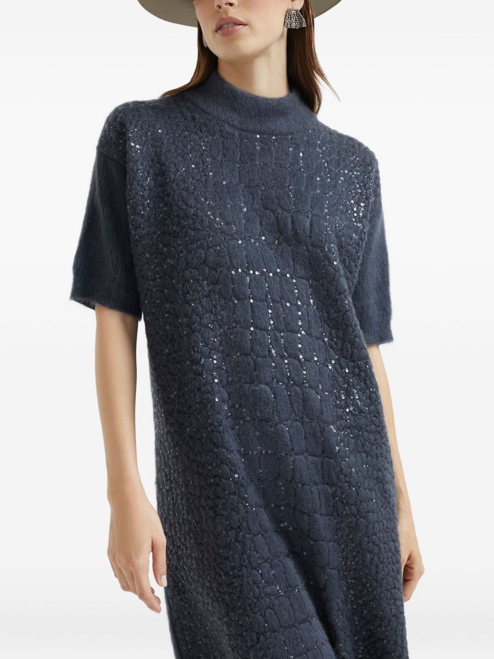 Brunello Cucinelli Brunello Cucinelli Mohair, virgin wool and cashmere knit dress with dazzling croc motif