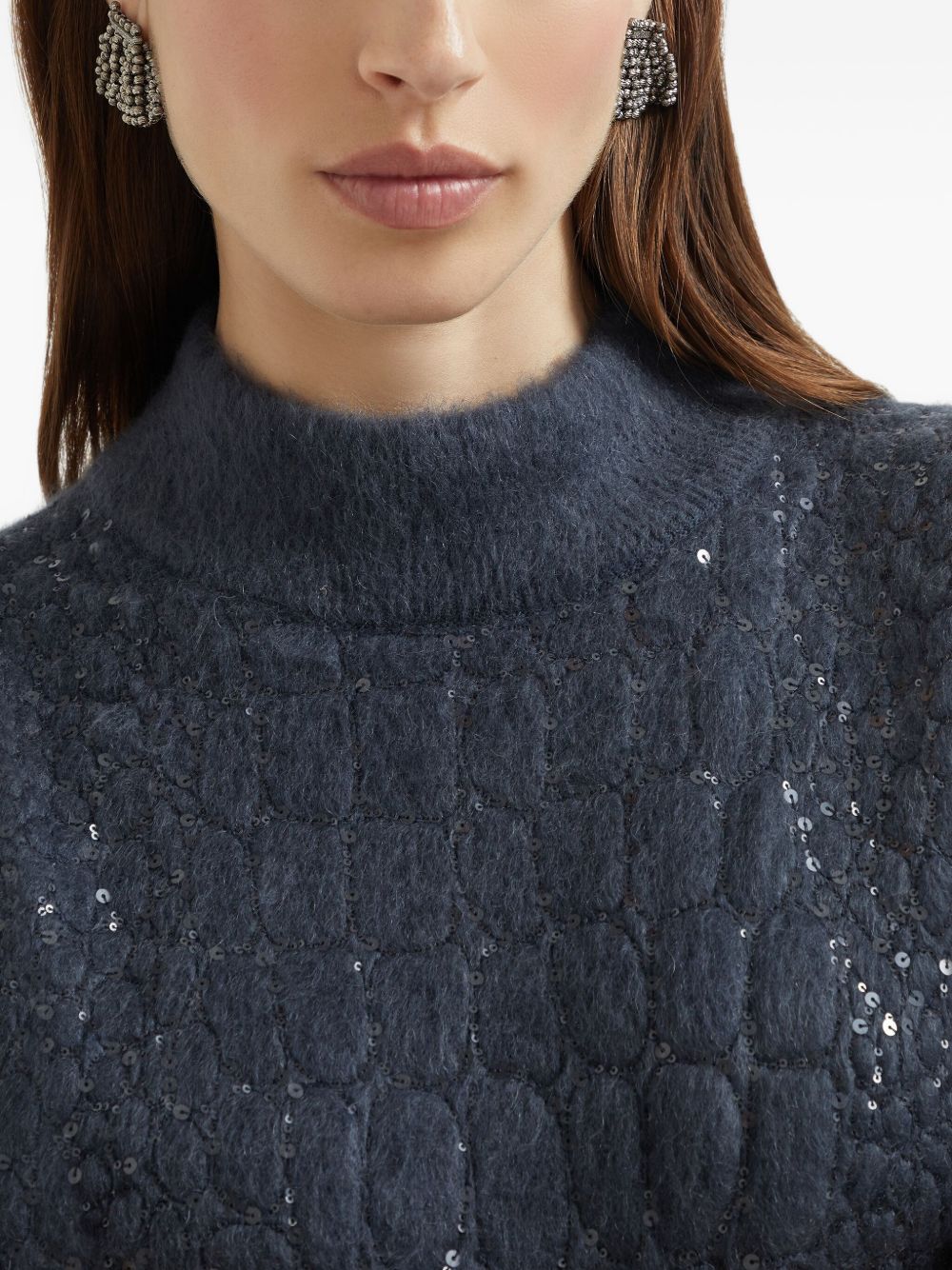 Brunello Cucinelli Brunello Cucinelli Mohair, virgin wool and cashmere knit dress with dazzling croc motif