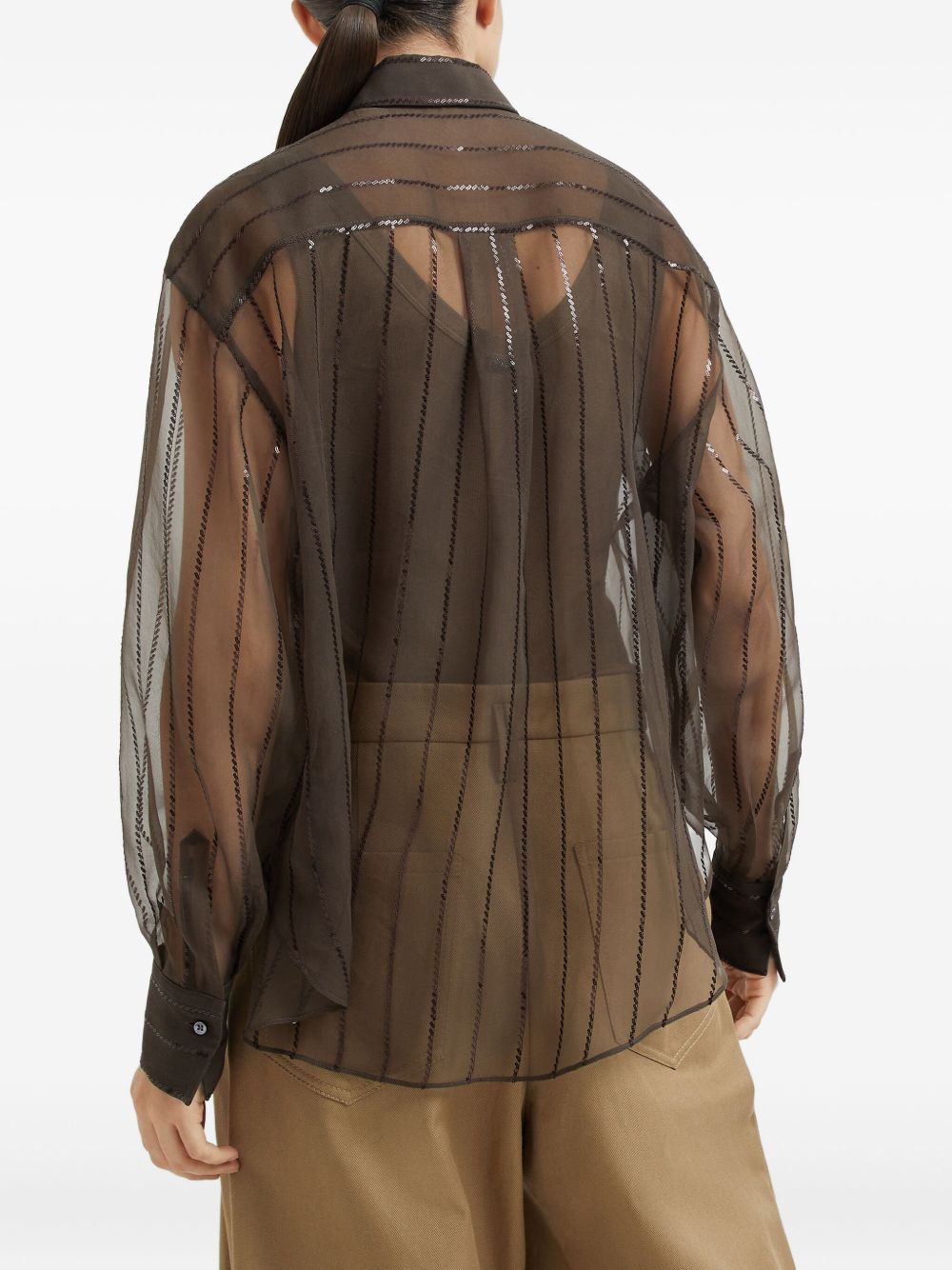 Brunello Cucinelli Brunello Cucinelli Crispy silk shirt with dazzling chalk stripe embroidery