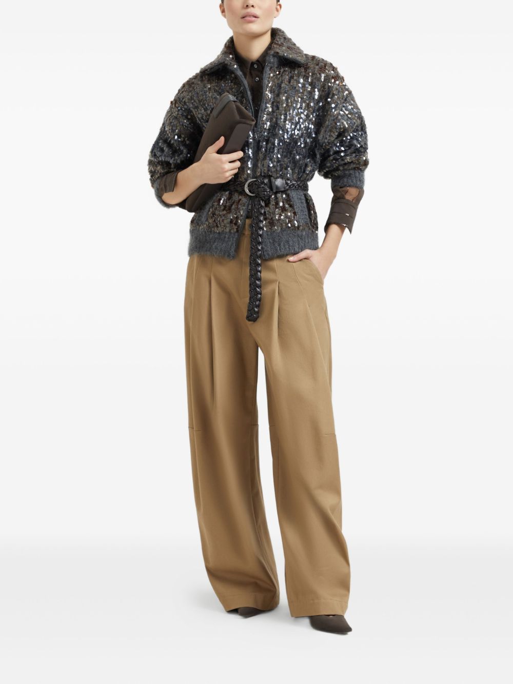 Brunello Cucinelli Brunello Cucinelli Crispy silk shirt with dazzling chalk stripe embroidery