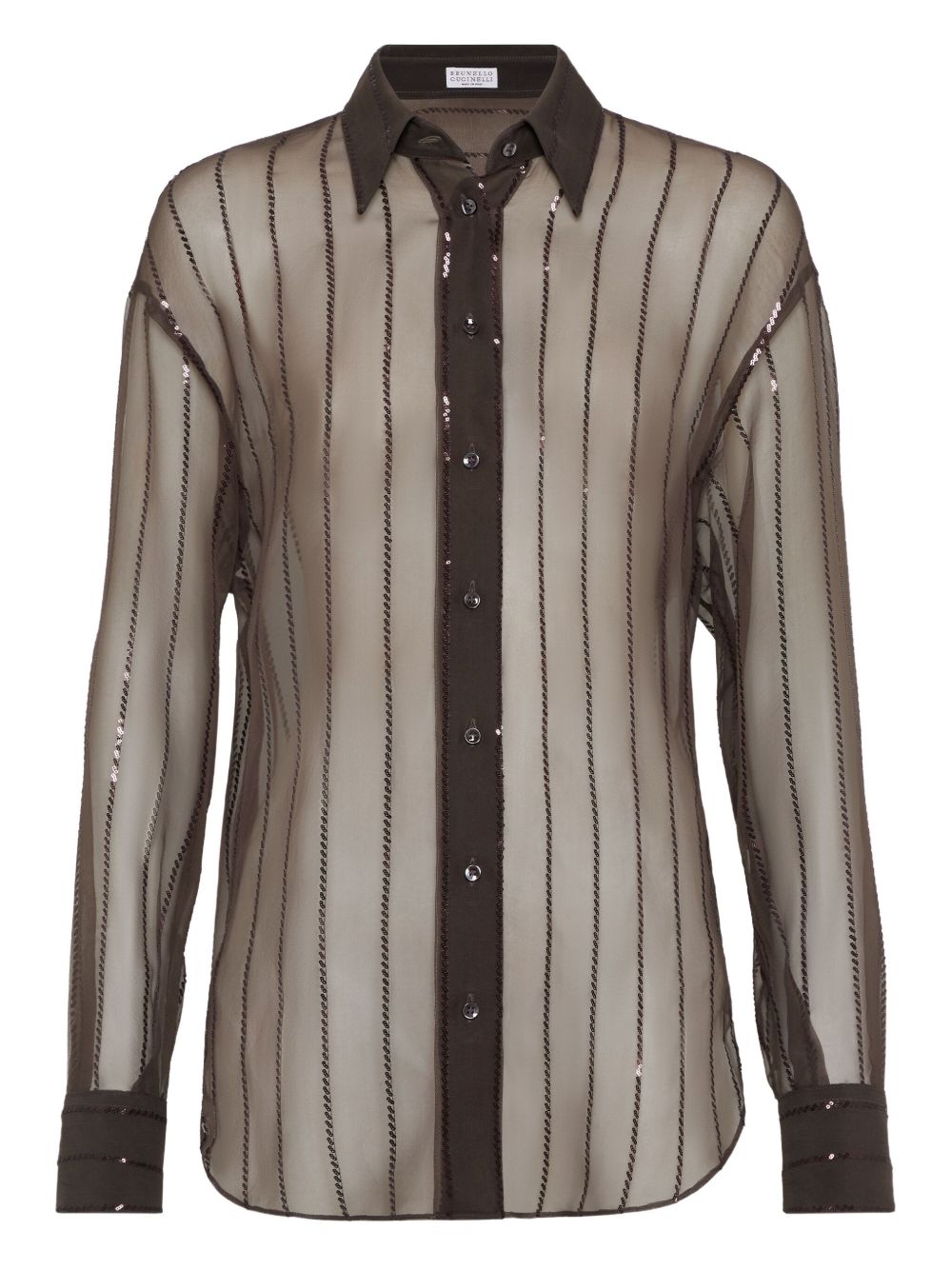Brunello Cucinelli Brunello Cucinelli Crispy silk shirt with dazzling chalk stripe embroidery