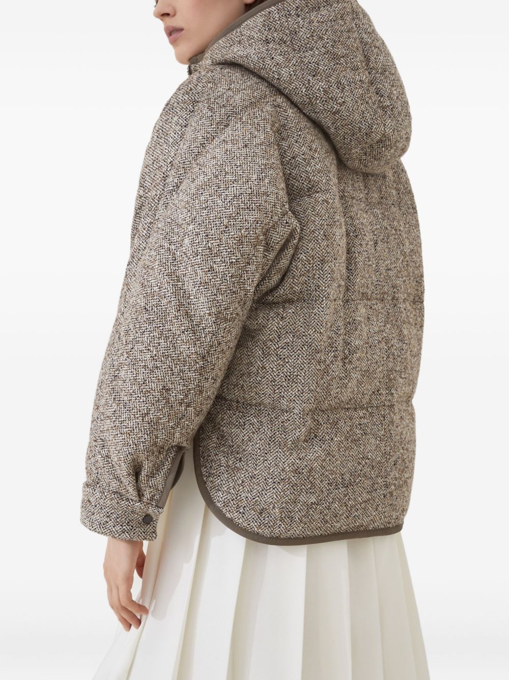 Brunello Cucinelli Brunello Cucinelli Buttoned chevron down jacket in virgin wool and silk with hood