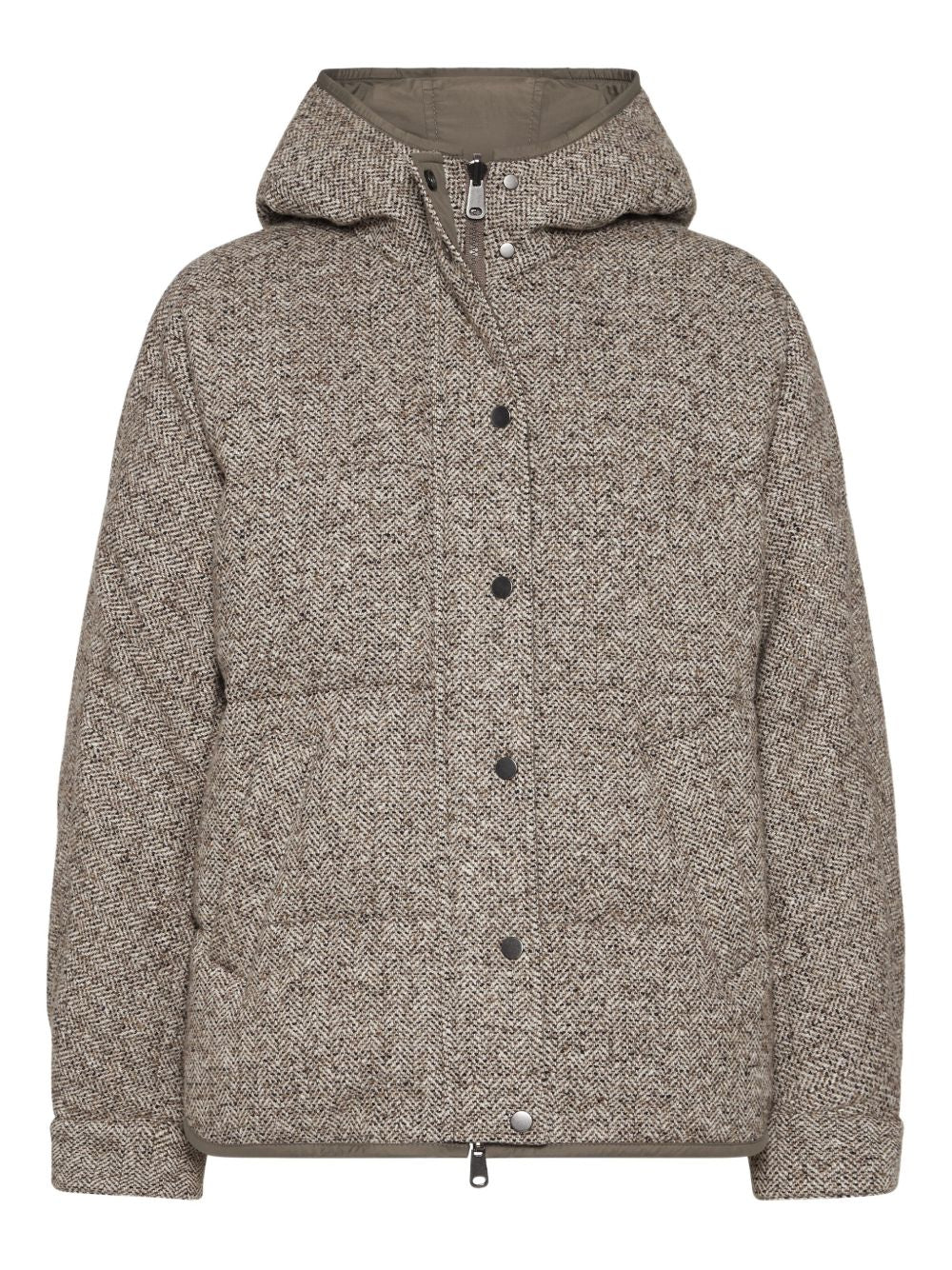 Brunello Cucinelli Brunello Cucinelli Buttoned chevron down jacket in virgin wool and silk with hood