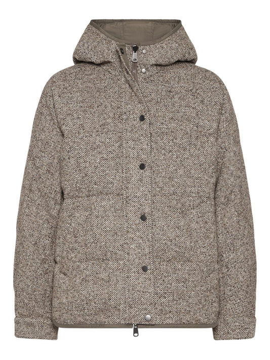 Brunello Cucinelli Brunello Cucinelli Buttoned chevron down jacket in virgin wool and silk with hood