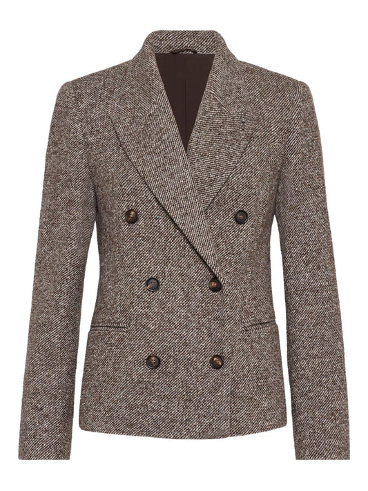Brunello Cucinelli Brunello Cucinelli Virgin wool and silk mélange diagonal blazer with monili