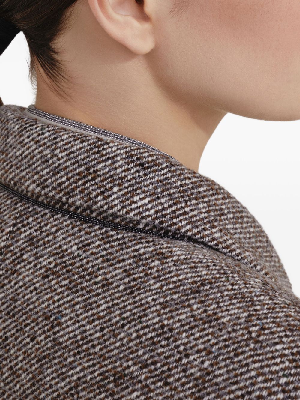 Brunello Cucinelli Brunello Cucinelli Virgin wool and silk mélange diagonal blazer with monili