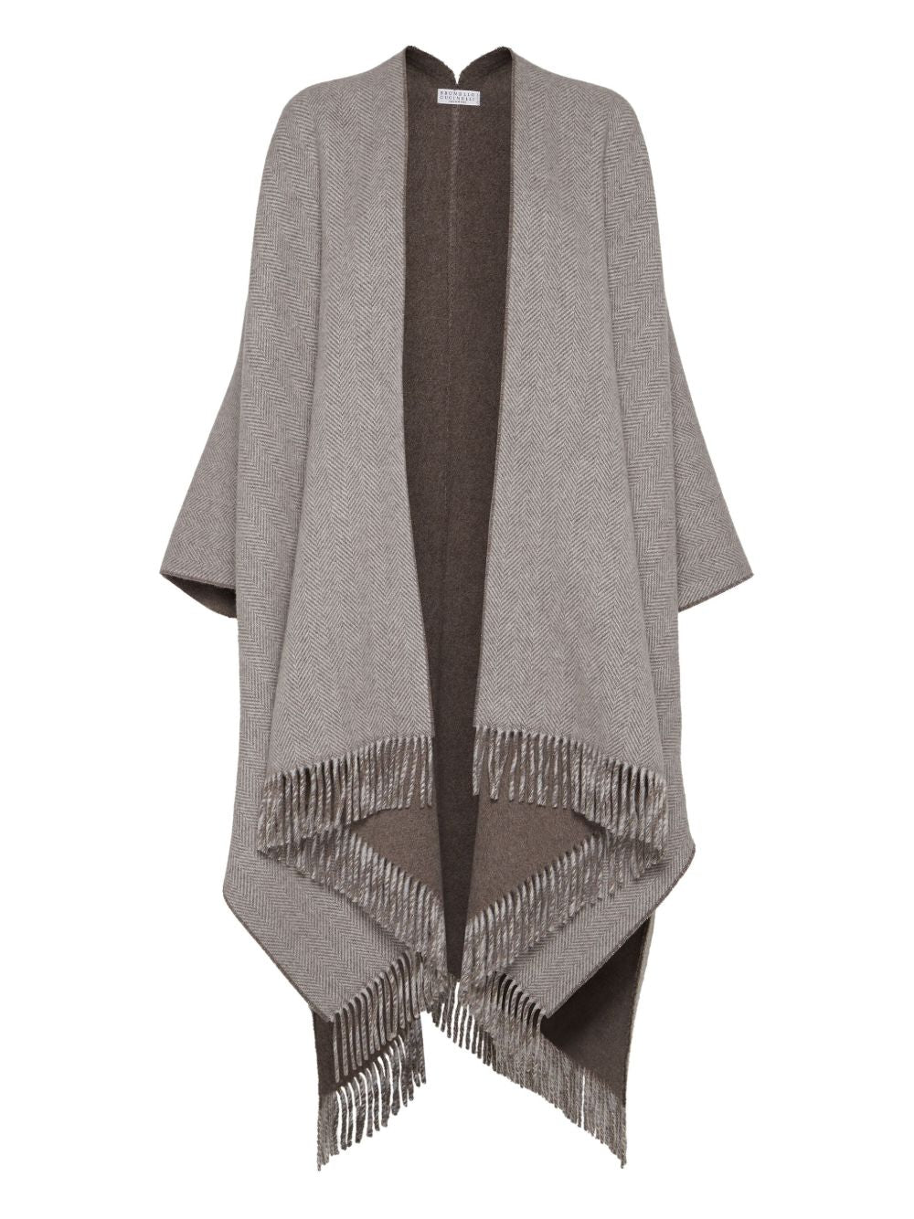 Brunello Cucinelli Brunello Cucinelli Herringbone-pattern fringed poncho