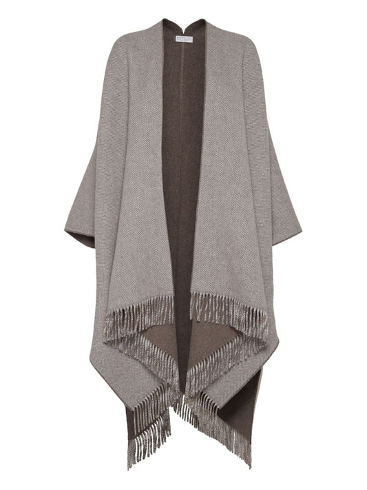 Brunello Cucinelli Brunello Cucinelli Herringbone-pattern fringed poncho