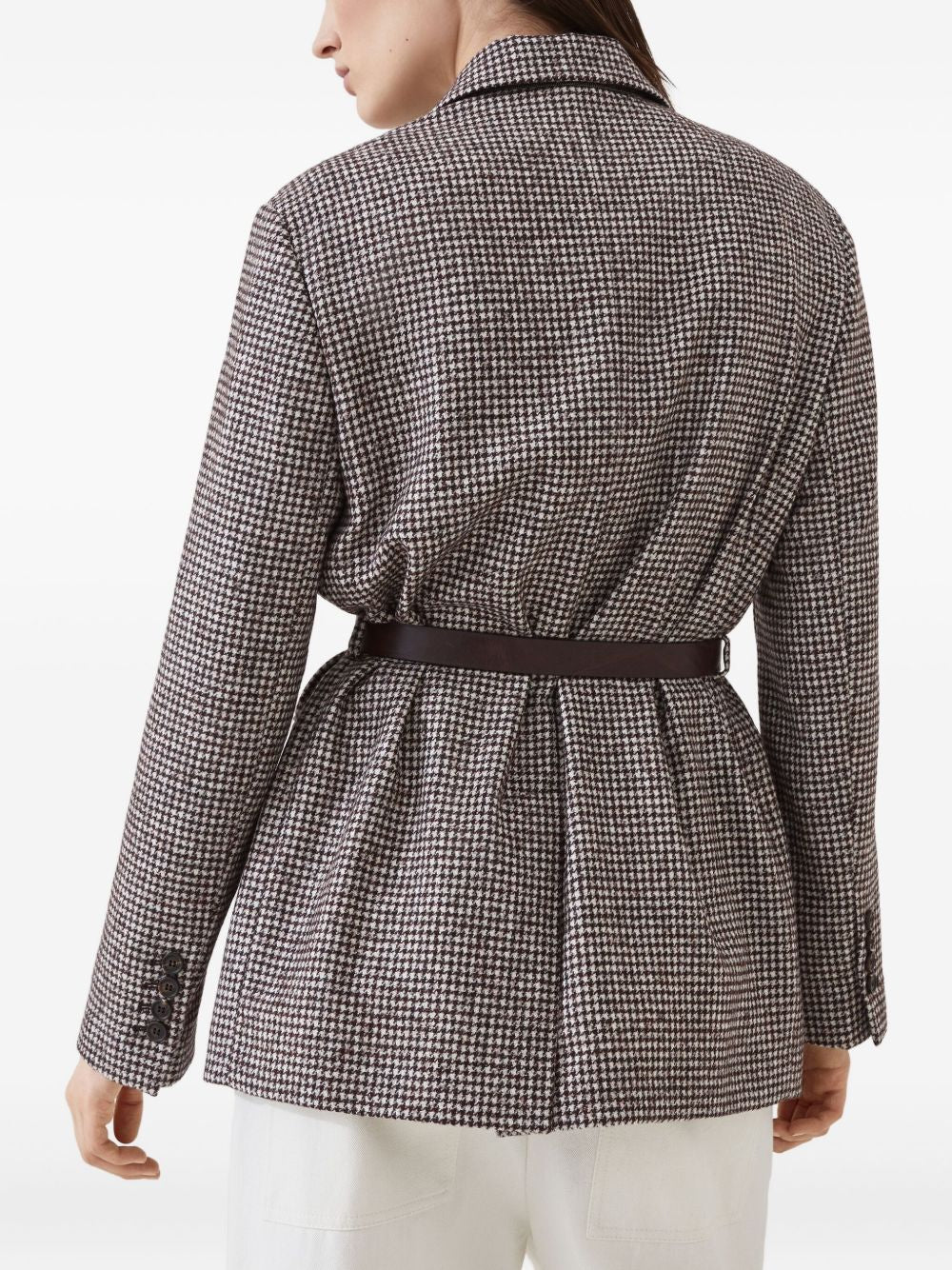 Brunello Cucinelli Brunello Cucinelli Wool and alpaca houndstooth jacket with leather and monili belt