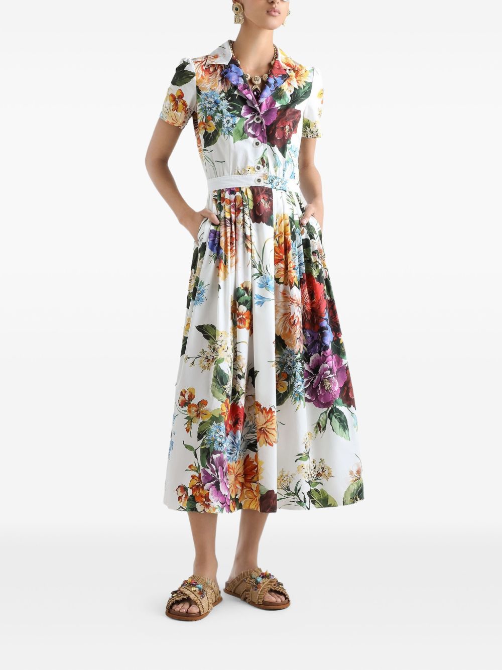 Dolce & Gabbana Dolce & Gabbana Poplin dress with flower bouquet print