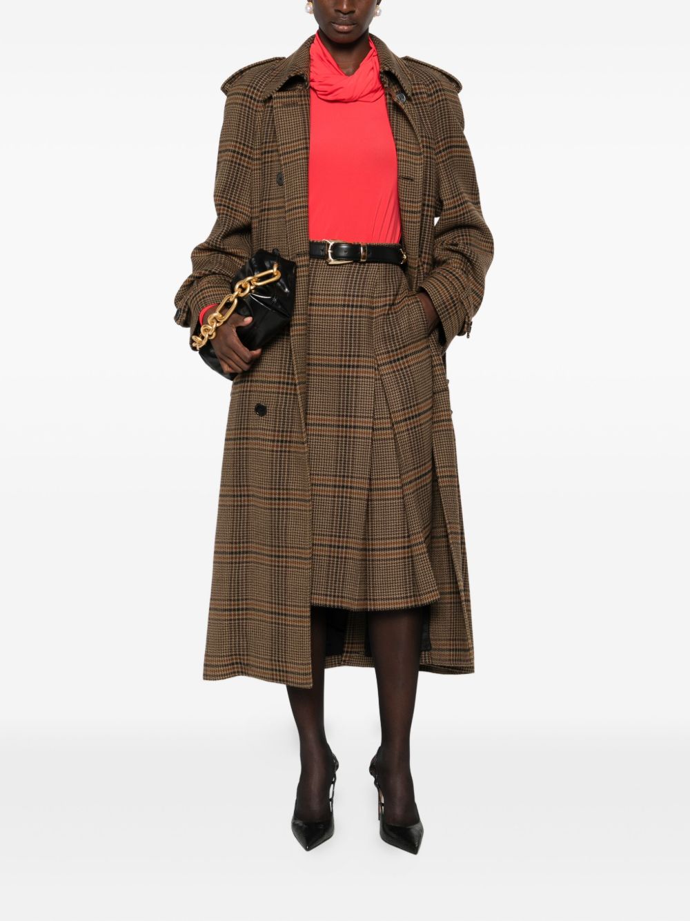 Saint Laurent Saint Laurent Prince of Wales wool and cashmere midi skirt