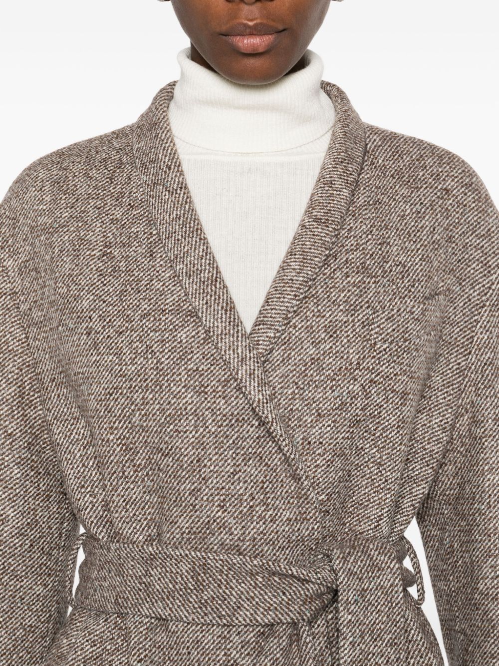 Brunello Cucinelli Brunello Cucinelli Coat in diagonal melange virgin wool and silk with belt and monili