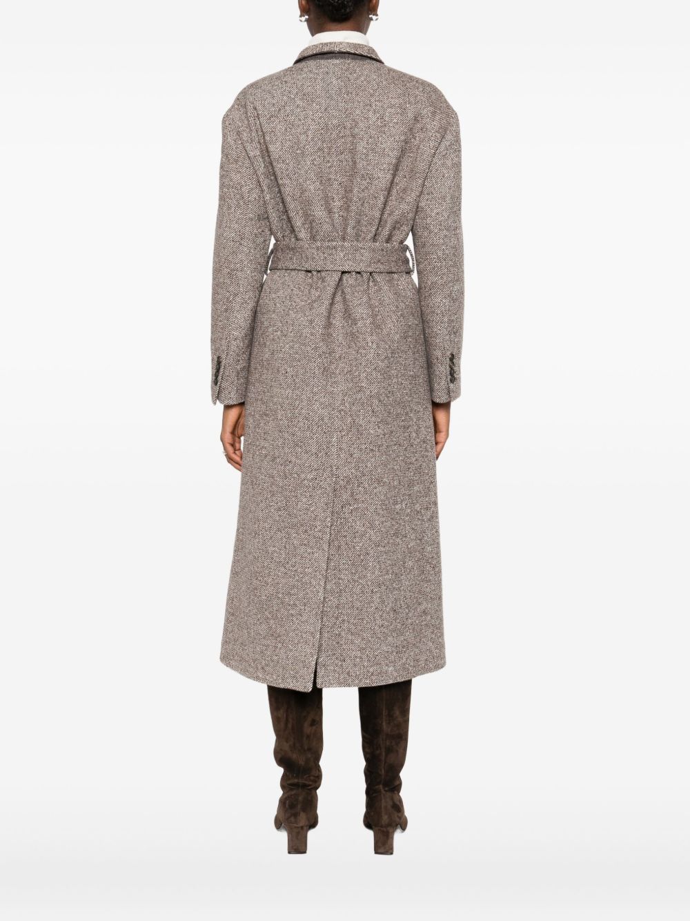 Brunello Cucinelli Brunello Cucinelli Coat in diagonal melange virgin wool and silk with belt and monili