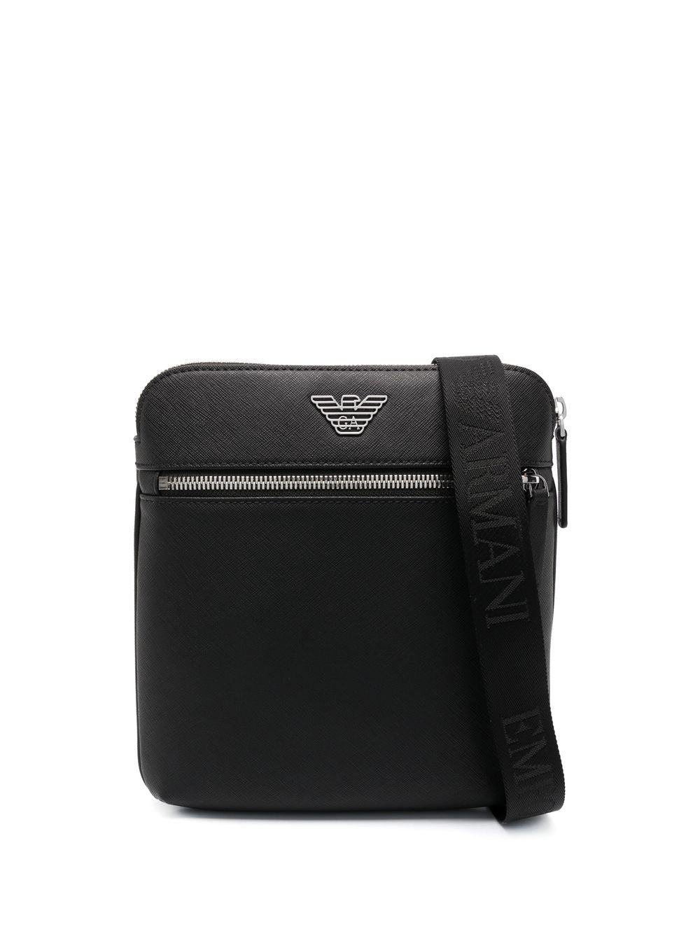 Emporio Armani Emporio Armani Flat shoulder bag in regenerated saffiano leather with ASV eagle plaque