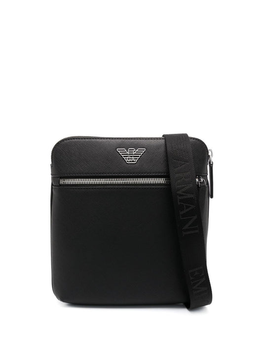 Emporio Armani Emporio Armani Flat shoulder bag in regenerated saffiano leather with ASV eagle plaque