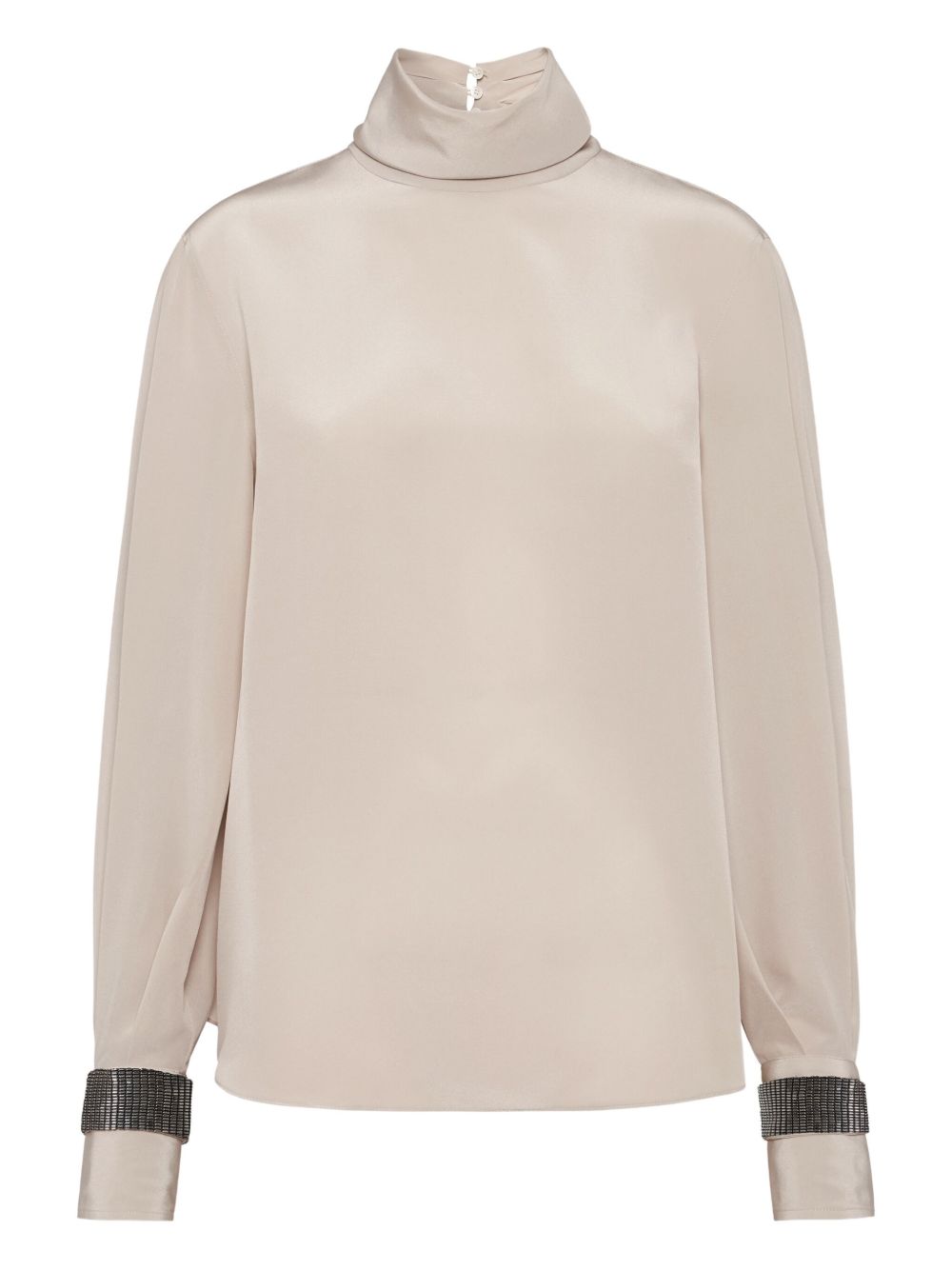 Brunello Cucinelli Brunello Cucinelli High-neck T-shirt in silk crêpe de Chine with Precious Bracelets