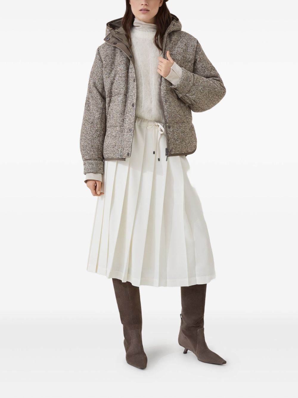 Brunello Cucinelli Brunello Cucinelli High-neck T-shirt in silk crêpe de Chine with Precious Bracelets