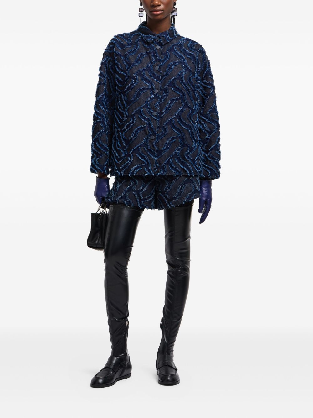 Emporio Armani Emporio Armani Fringed embossed jacquard denim shorts