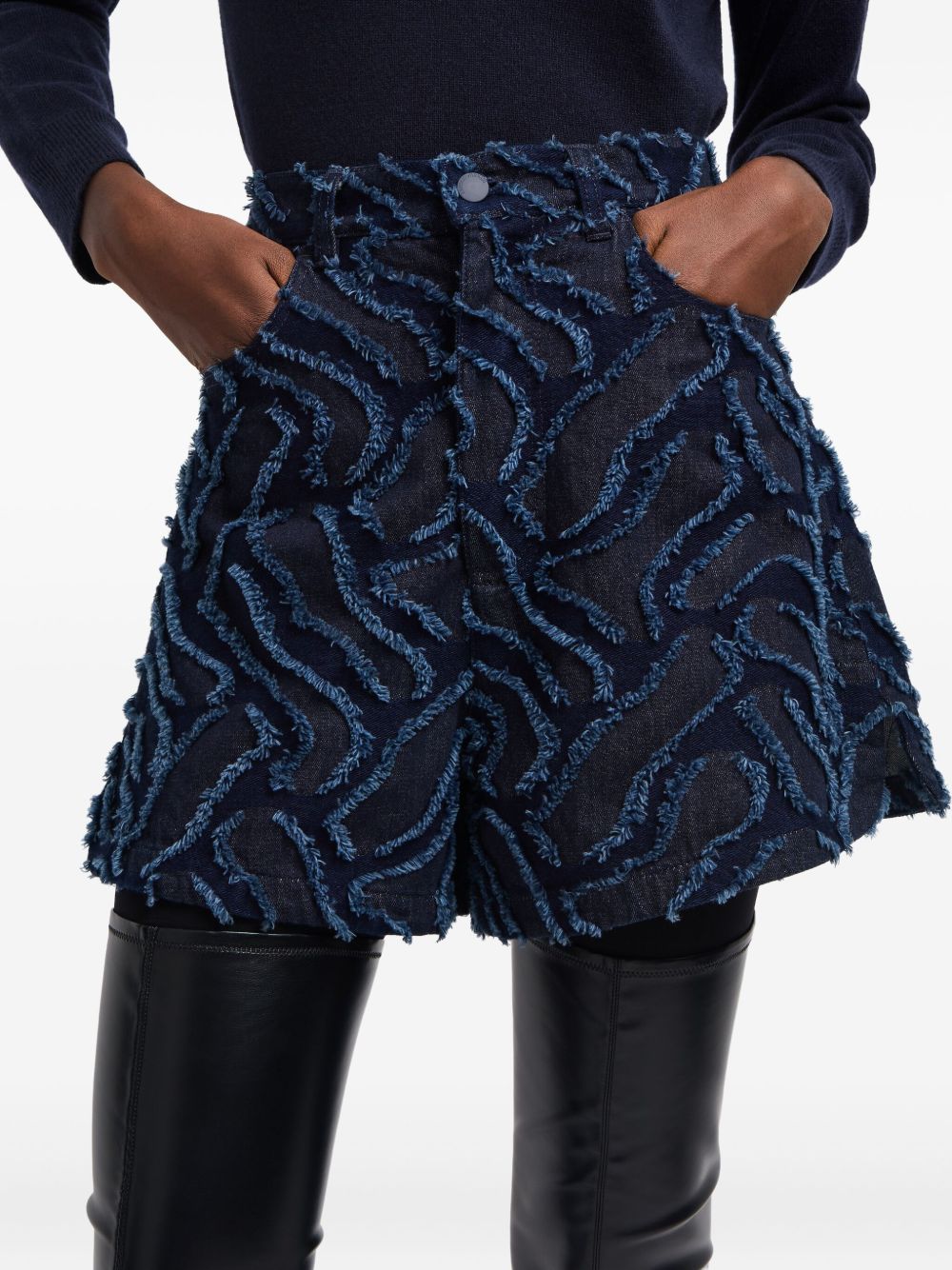 Emporio Armani Emporio Armani Fringed embossed jacquard denim shorts