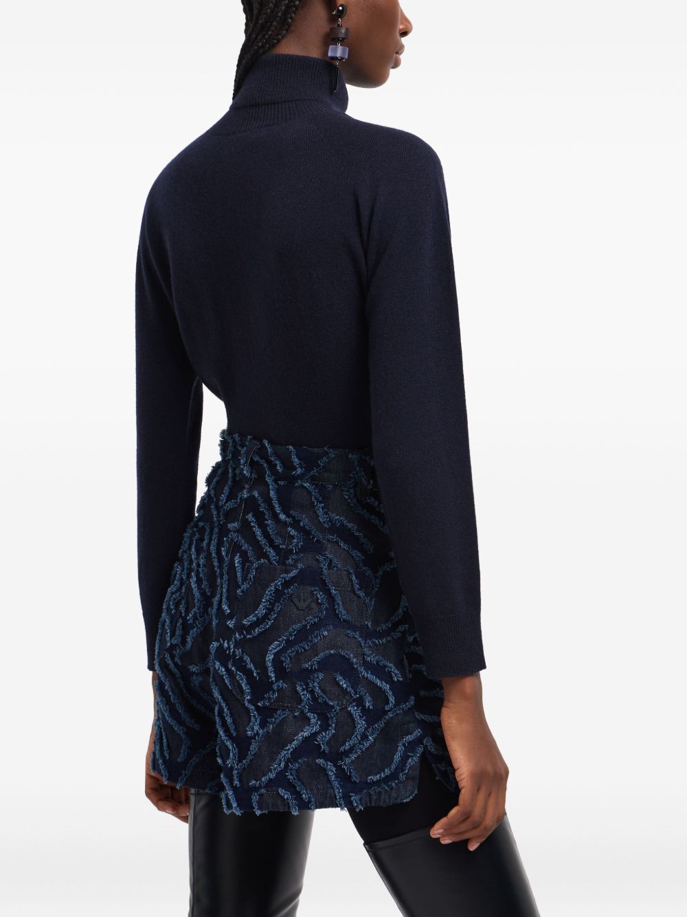 Emporio Armani Emporio Armani Fringed embossed jacquard denim shorts