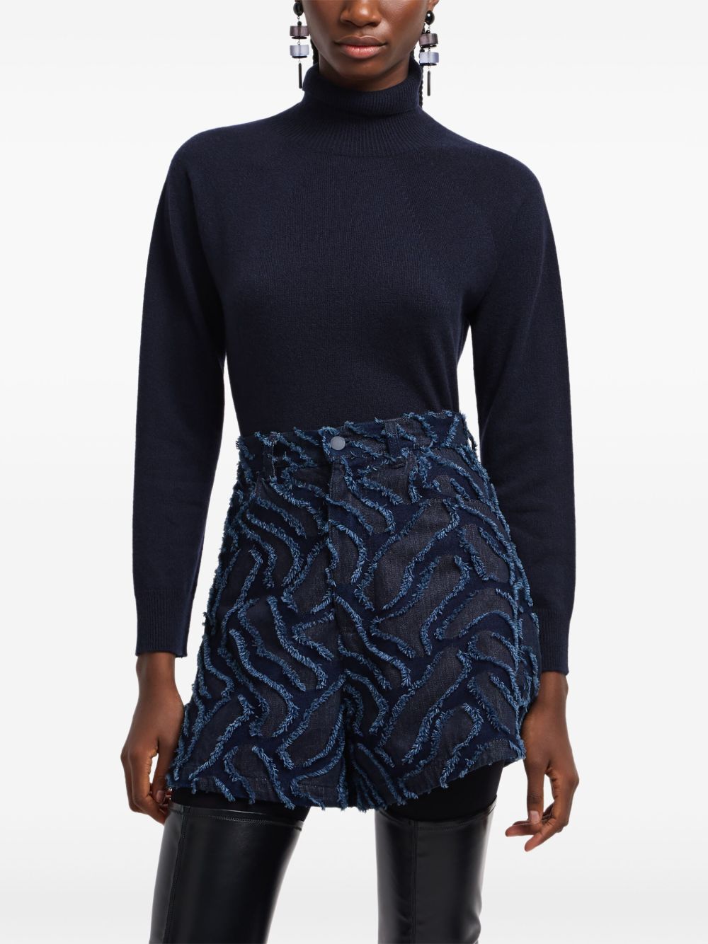 Emporio Armani Emporio Armani Fringed embossed jacquard denim shorts