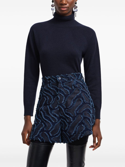 Emporio Armani Emporio Armani Fringed embossed jacquard denim shorts