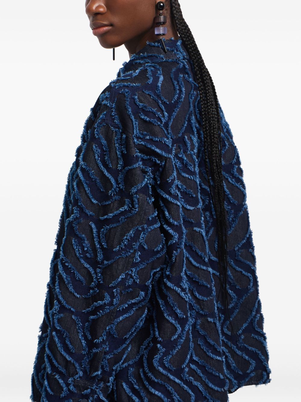Emporio Armani Emporio Armani Fringed embossed-motif jacquard denim shirt jacket