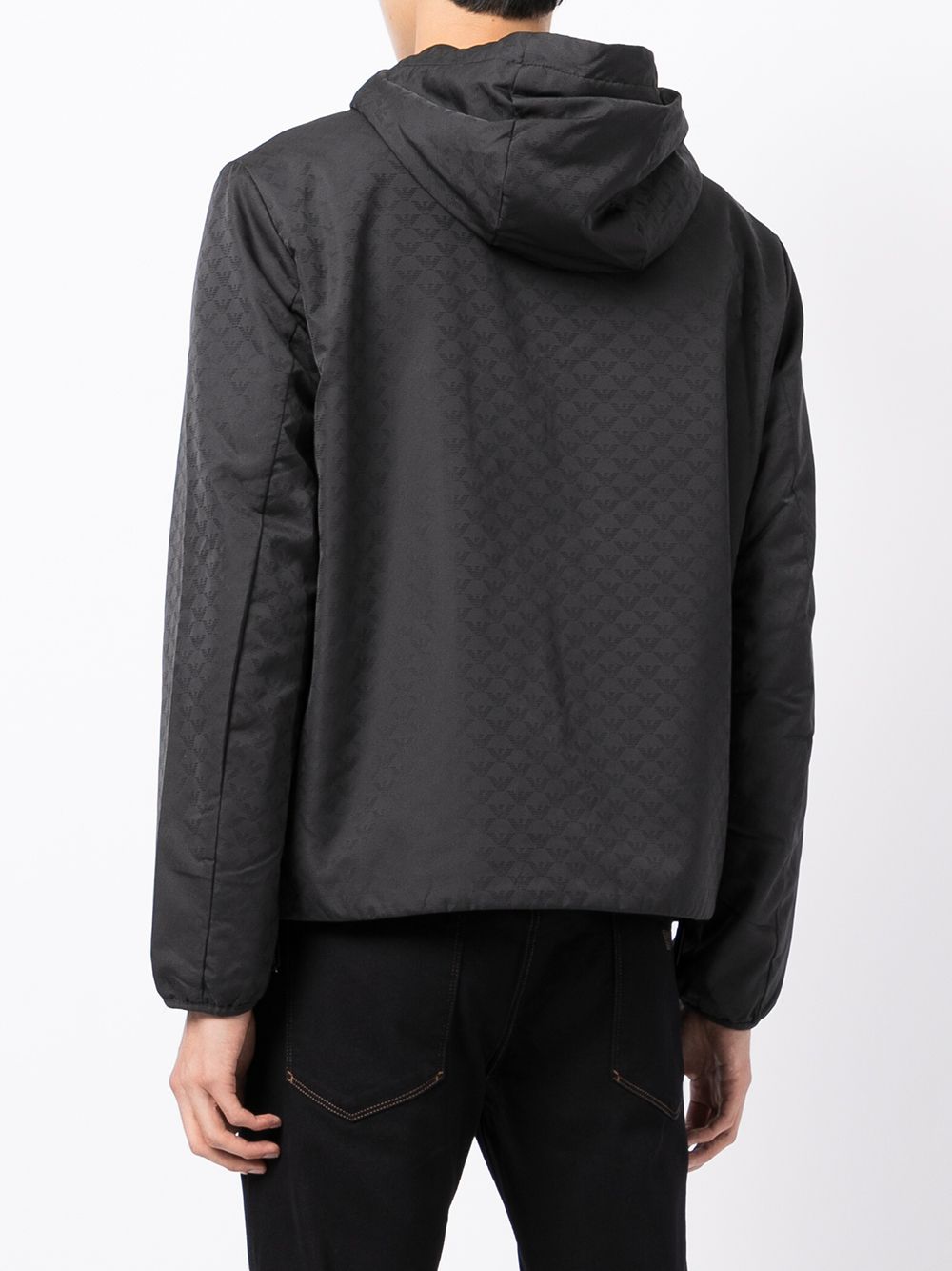 Emporio Armani Emporio Armani Hooded jacket with zip in nylon jacquard eagle all over