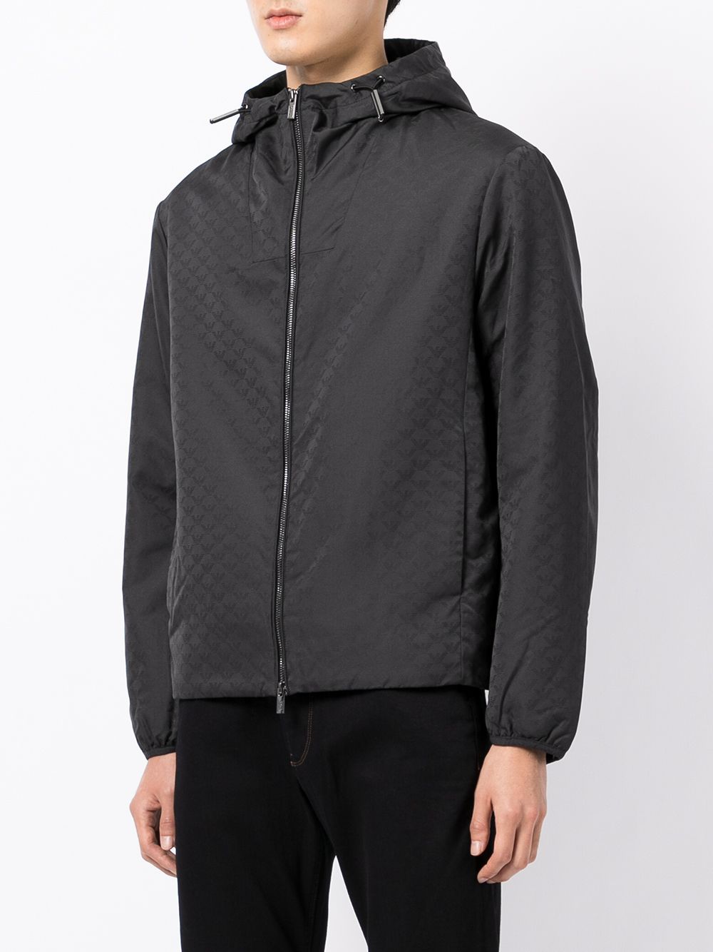 Emporio Armani Emporio Armani Hooded jacket with zip in nylon jacquard eagle all over