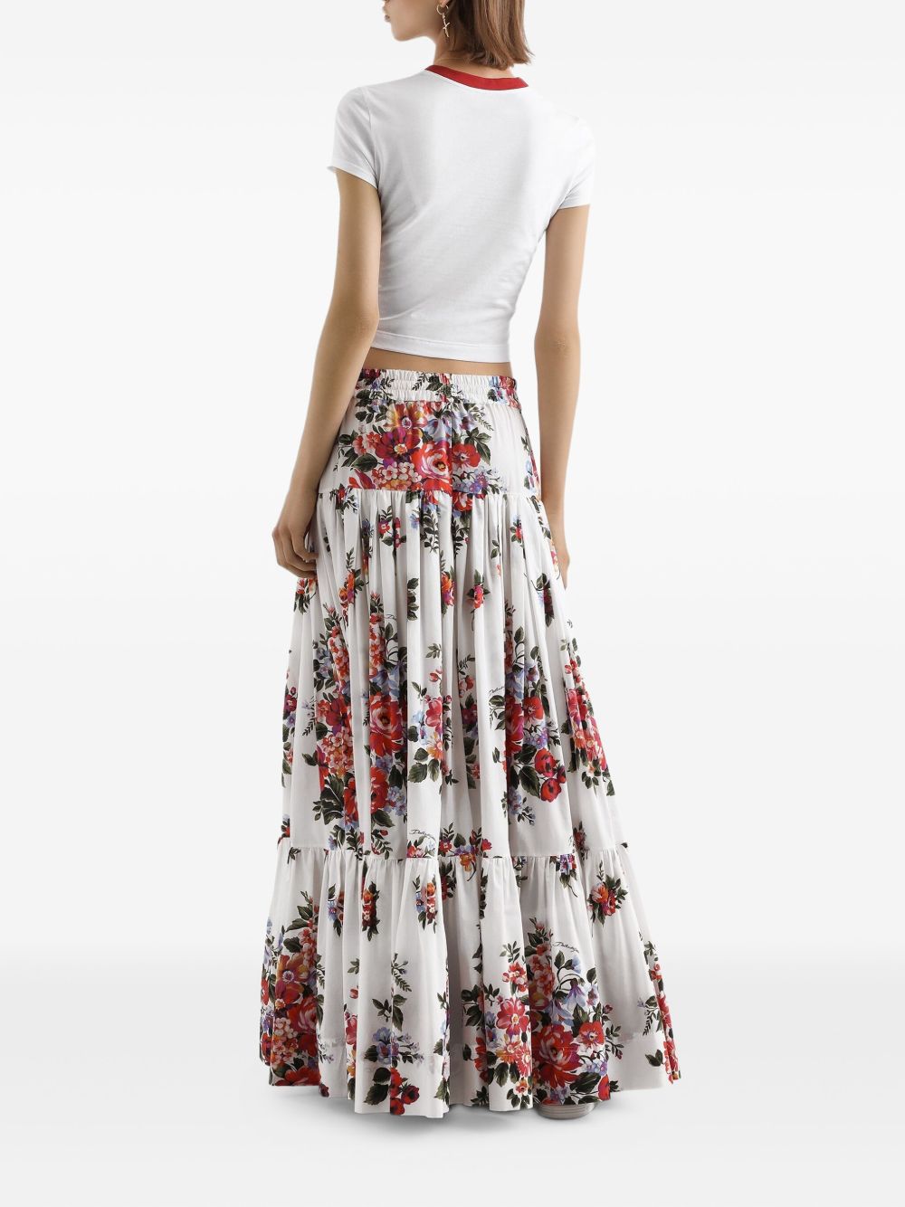 Dolce & Gabbana Dolce & Gabbana-Pleated tiered floral-print cotton-poplin midi skirt