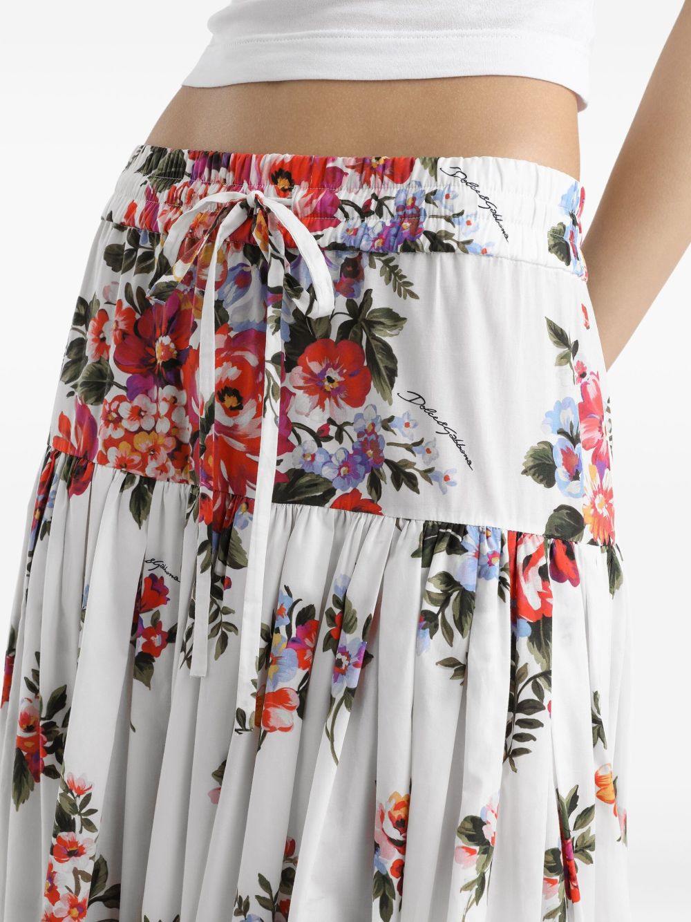 Dolce & Gabbana Dolce & Gabbana-Pleated tiered floral-print cotton-poplin midi skirt