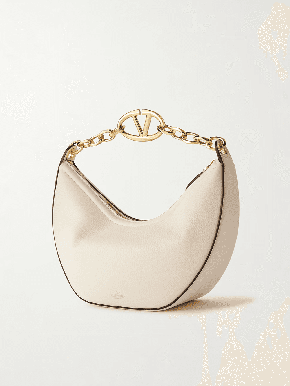 Valentino Garavani Ivory Leather Small Hobo Vlogo Shoulder Bag