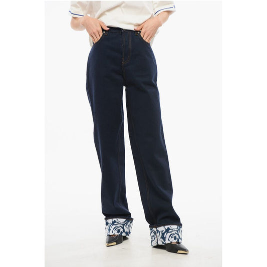 Burberry High-waisted Dark Washed Denims with Printed Cuffs 18cm