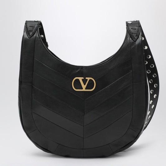 Valentino Garavani Valentino Garavani Small Hoboho bag in black chevron-pattern nappa