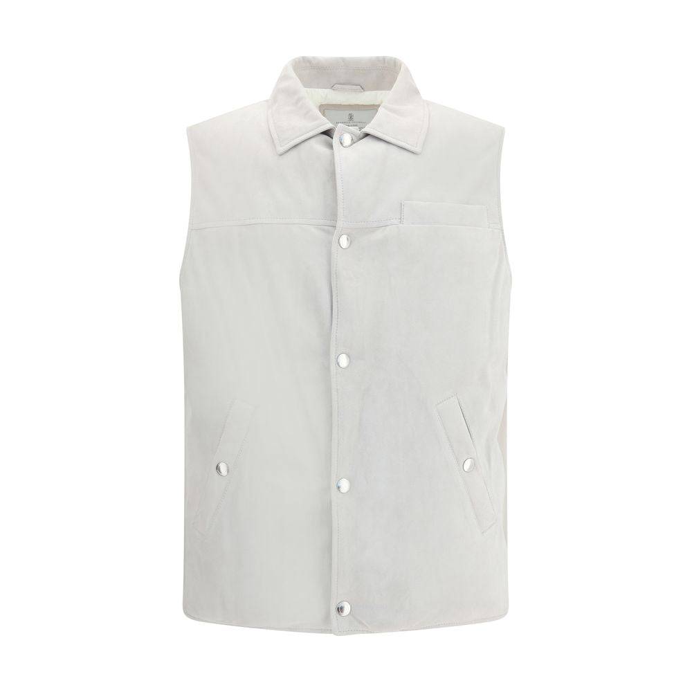 Brunello Cucinelli Gray Leather Jacket