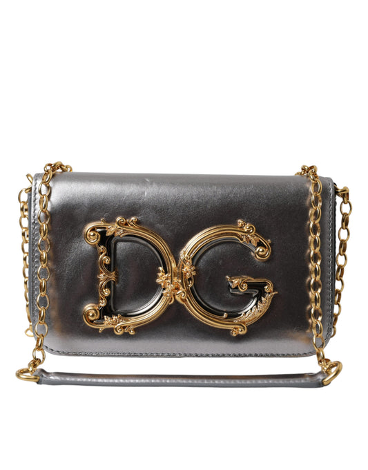 Dolce & Gabbana Metallic Silver Nappa Mini DG Girls Shoulder Borse Bag