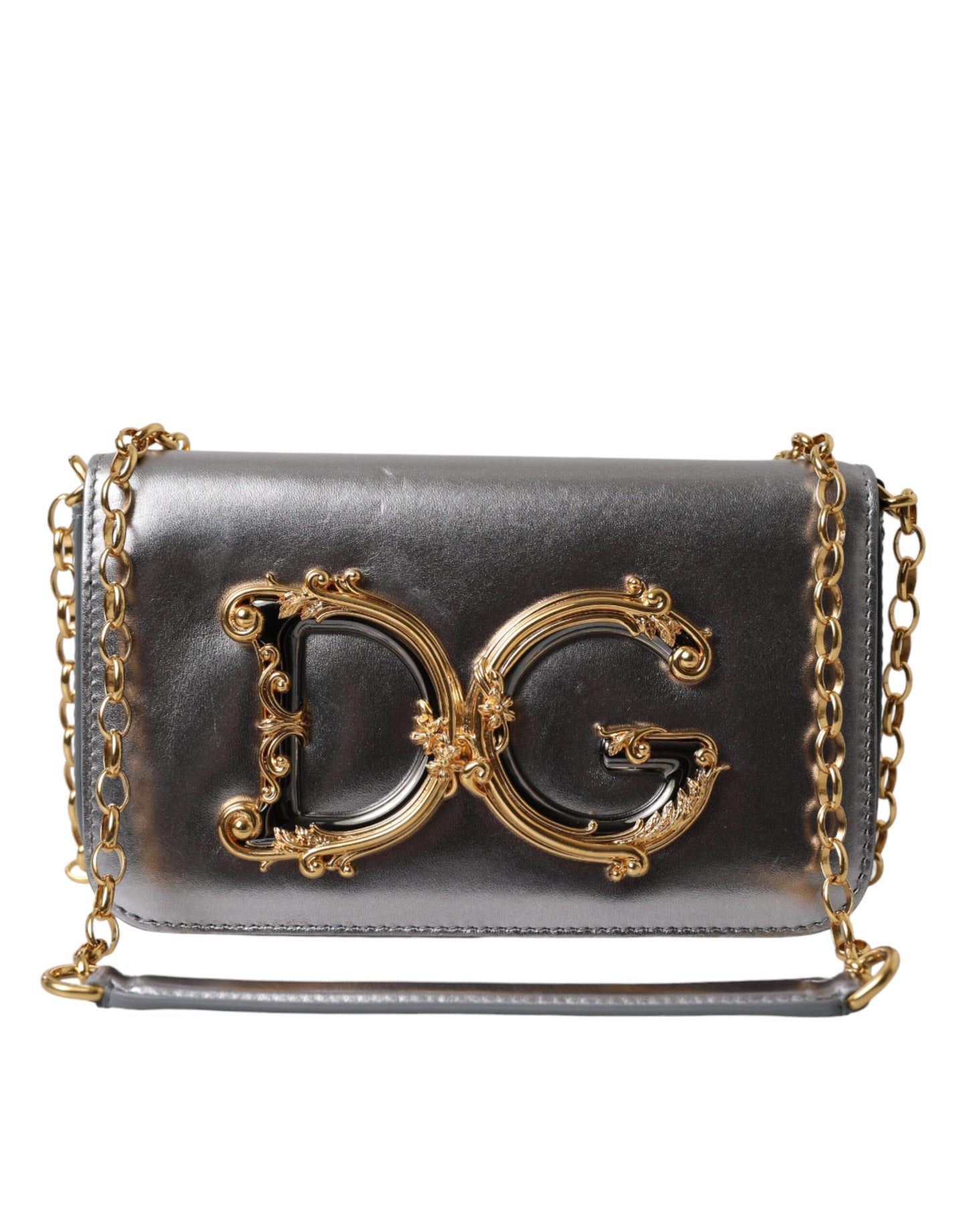 Dolce & Gabbana Metallic Silver Nappa Mini DG Girls Shoulder Borse Bag