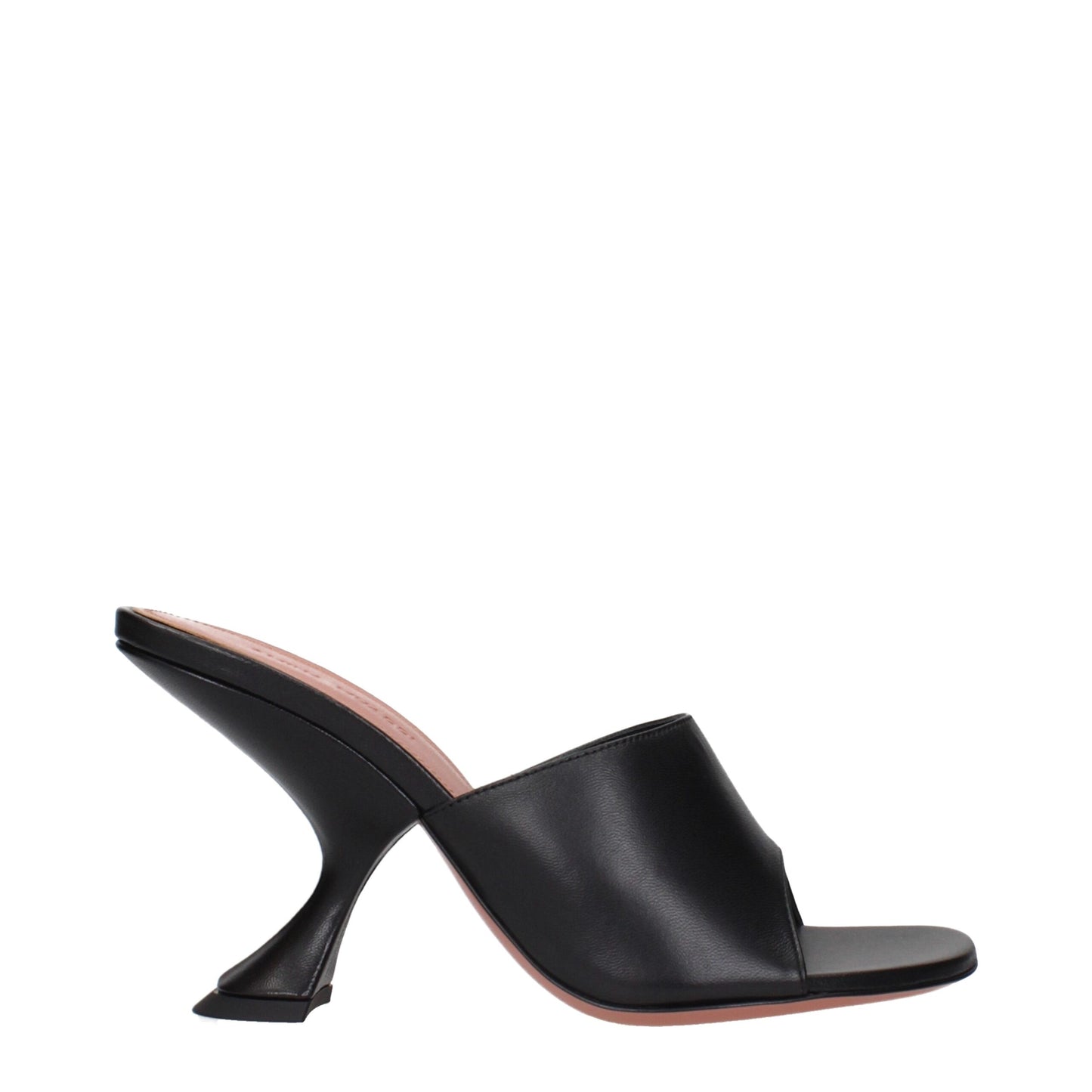 Amina Muaddi Black Leather Stiletto Heel Sandals