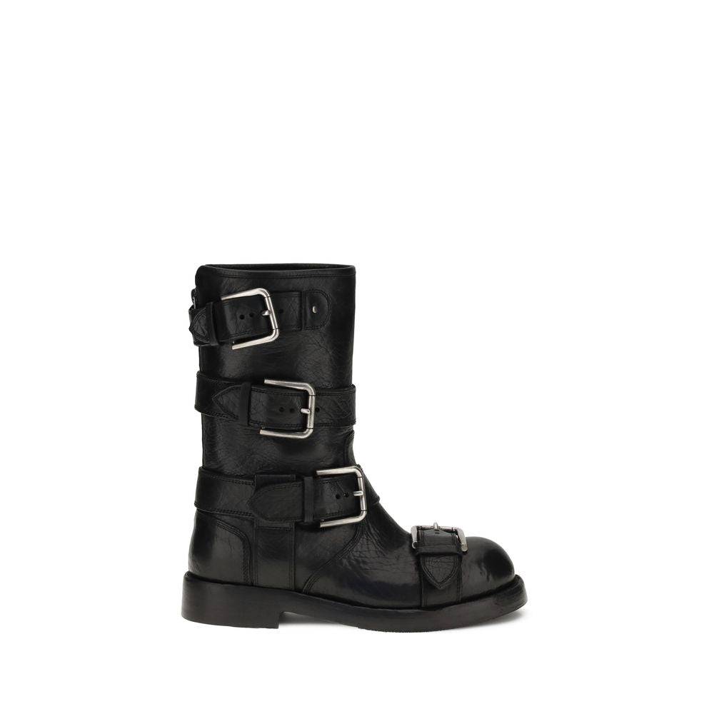 Dolce & Gabbana Black Calf Leather Bos Taurus Lace-Up Boots