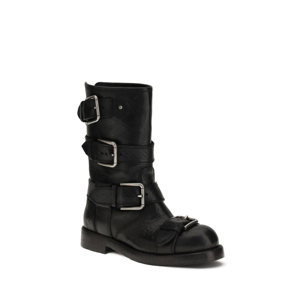 Dolce & Gabbana Black Calf Leather Bos Taurus Lace-Up Boots