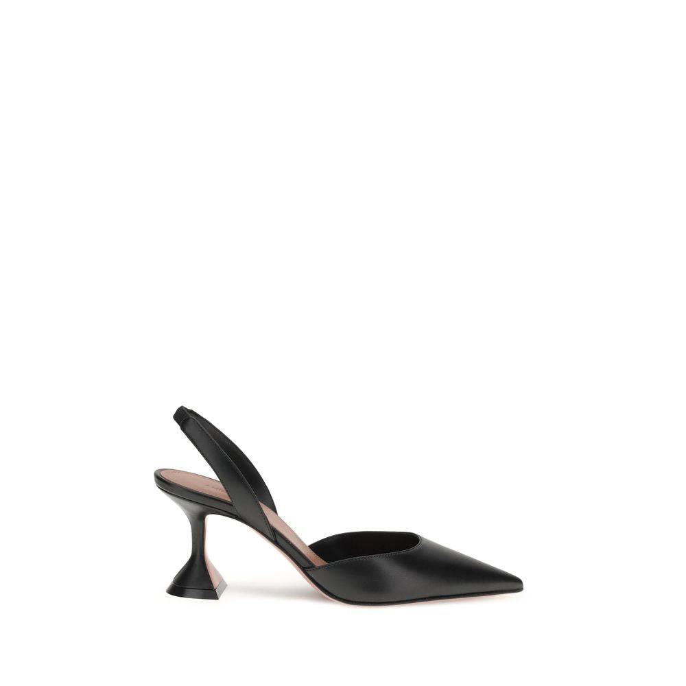 Amina Muaddi Black Calf Leather Bos Taurus Platform Pumps