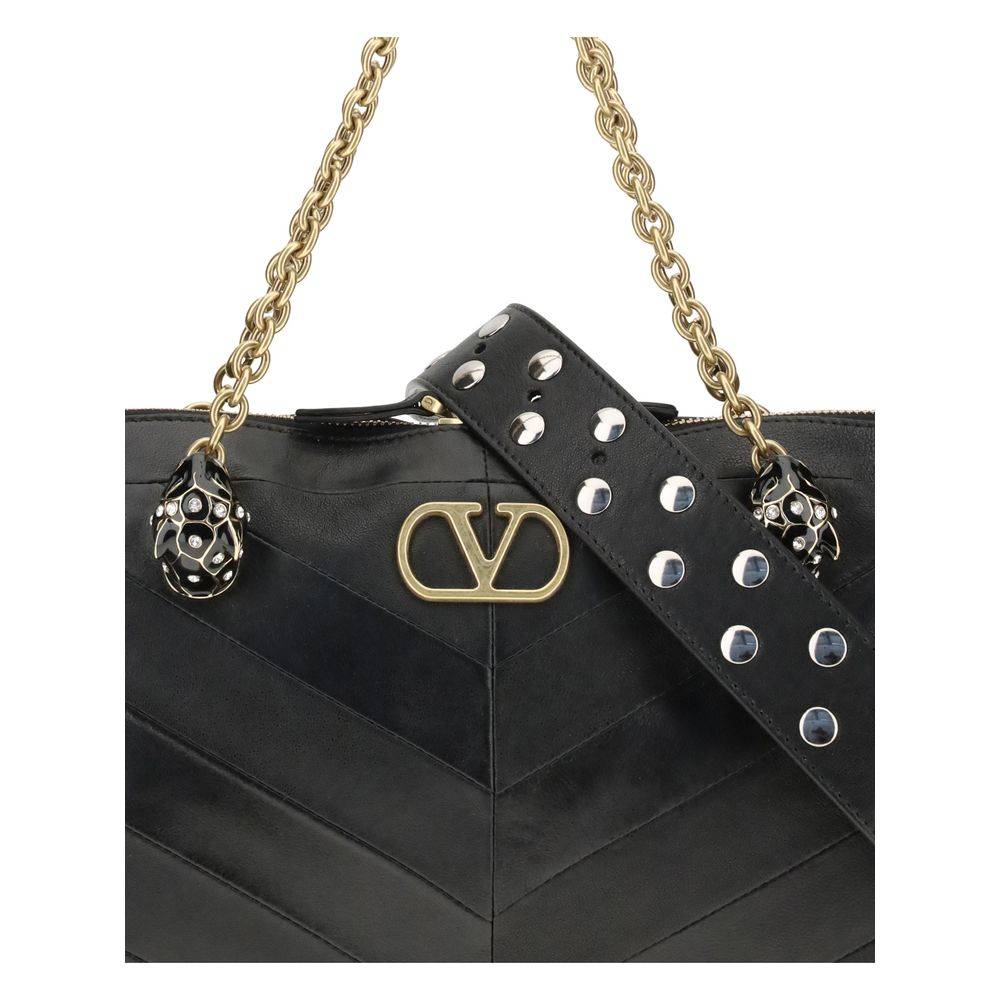 Valentino Garavani Black Calf Leather Bos Taurus Shoulder Bag