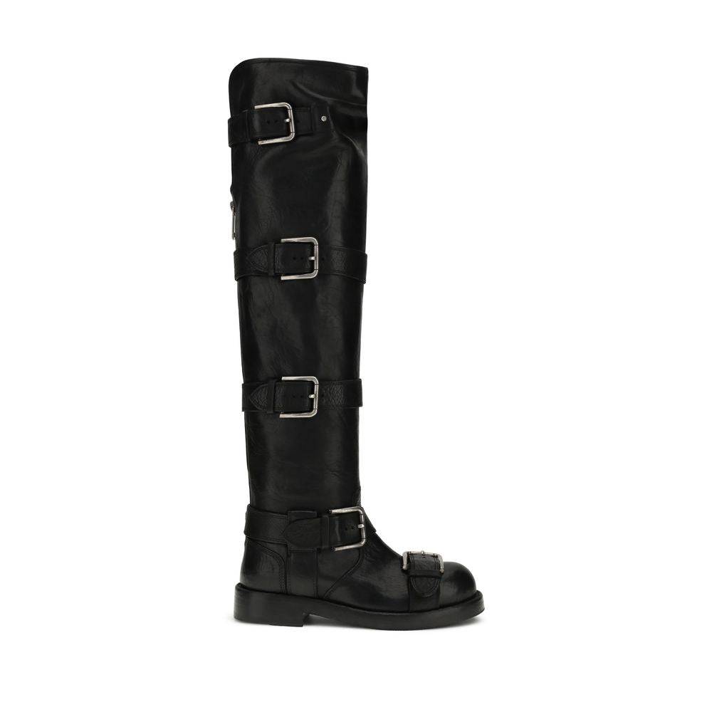 Dolce & Gabbana Black Calf Leather Bos Taurus Lace-Up Boots