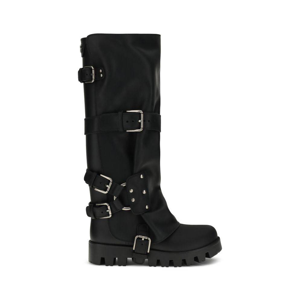Dolce & Gabbana Black Calf Leather Bos Taurus Lace-Up Boots