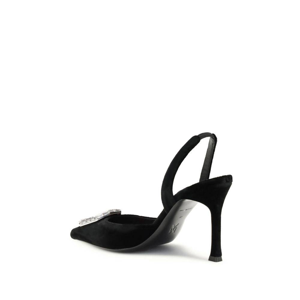 Amina Muaddi Black Calf Leather Bos Taurus High Heel Pumps