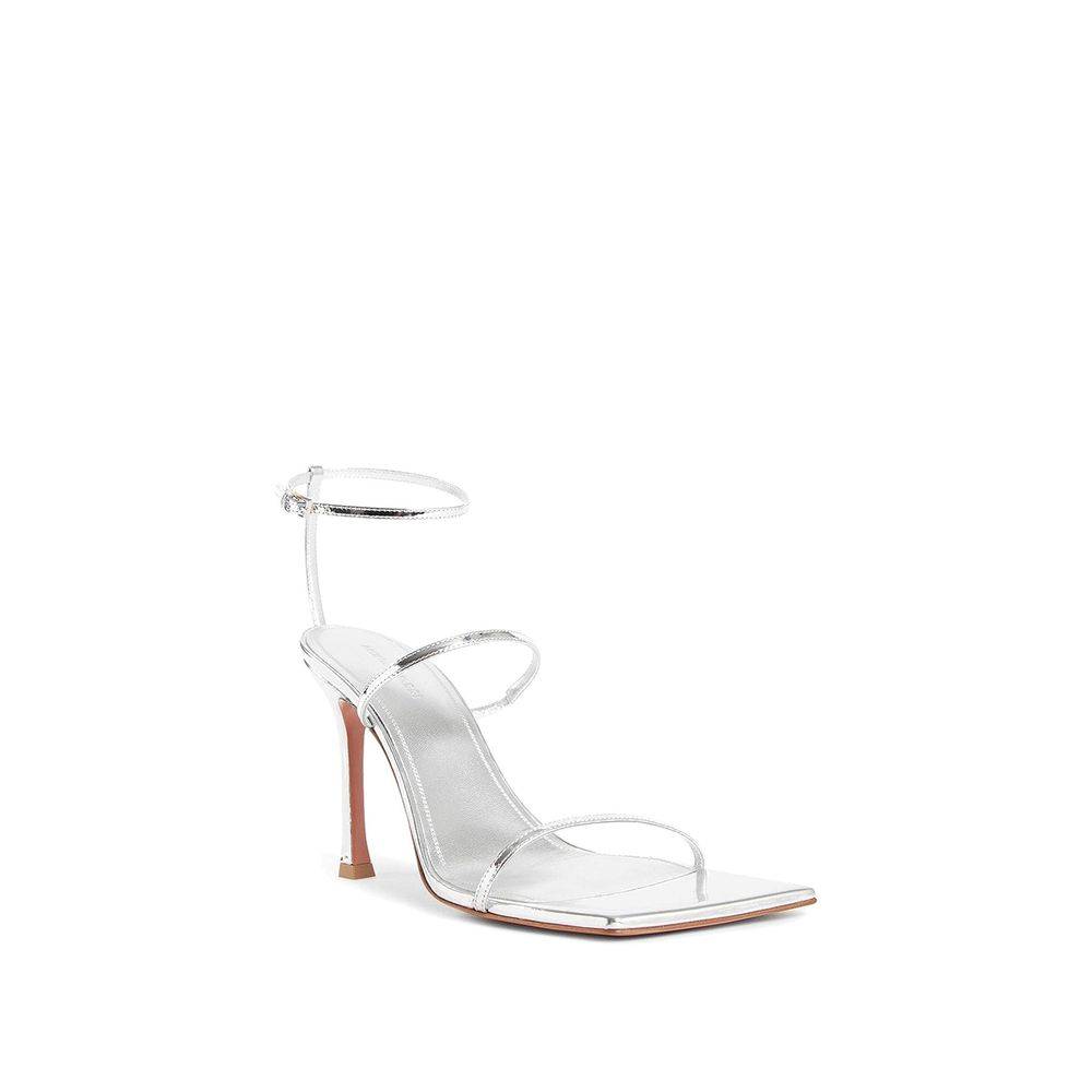 Amina Muaddi Silver Calfskin Stiletto Heel Sandals
