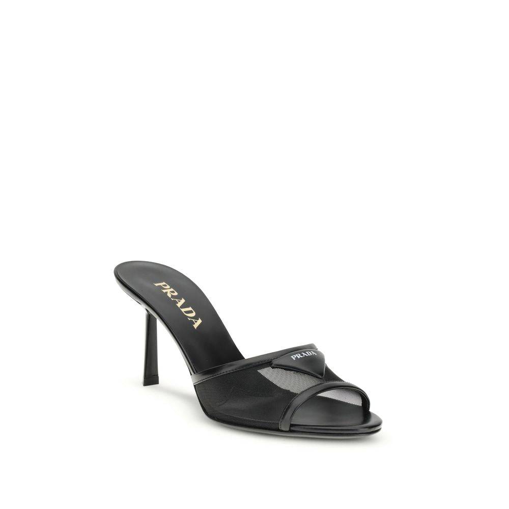 Prada Black Calf Leather Bos Taurus Stiletto Heel Sandals
