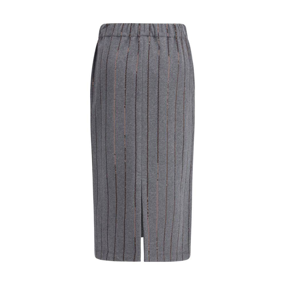 Brunello Cucinelli Gray Polyester Midi Skirt