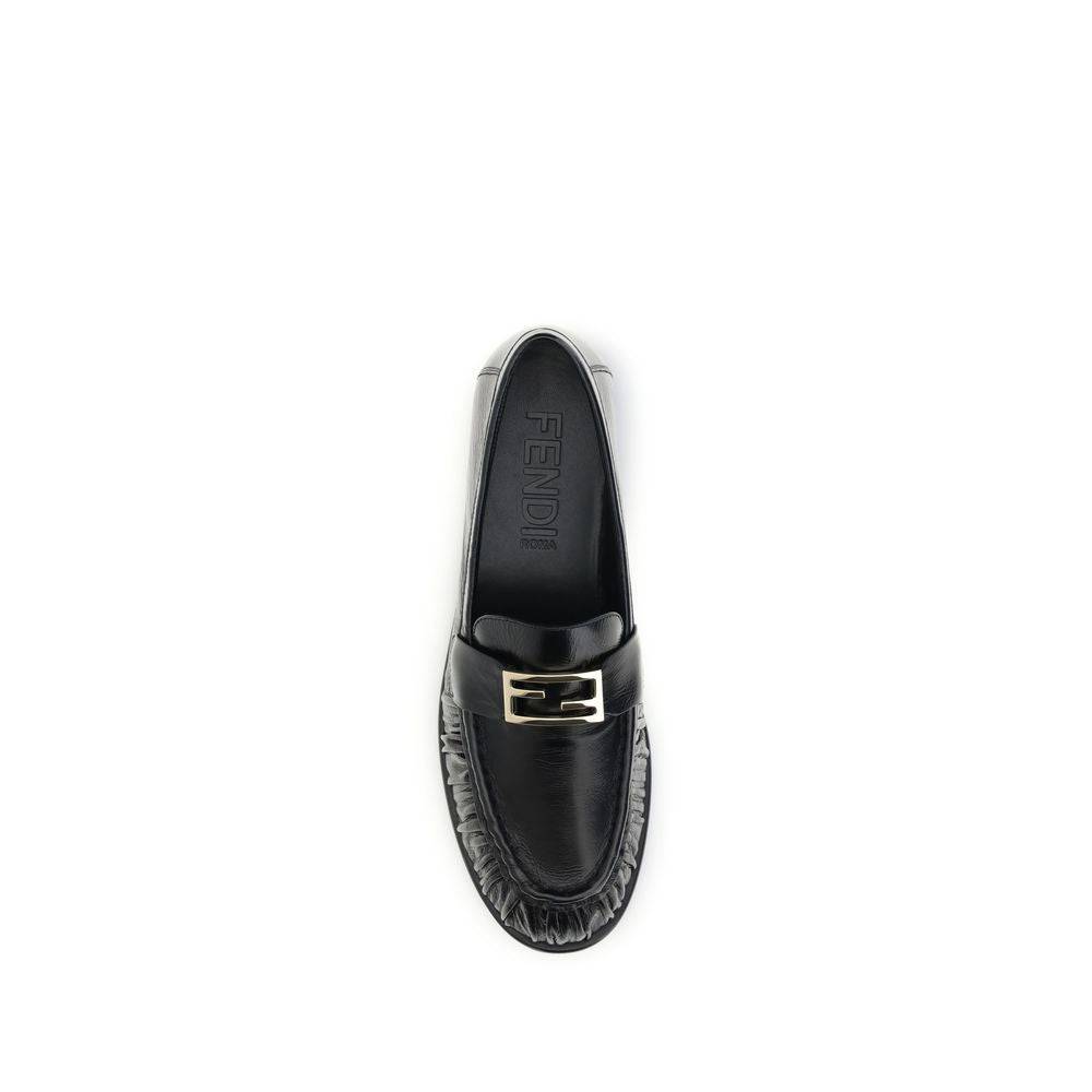 Fendi Black Calf Leather Bos Taurus Slip-On Loafers