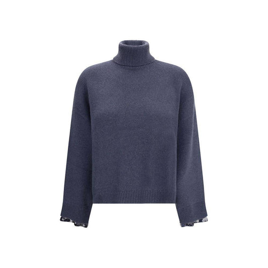 Brunello Cucinelli Blue Fleece Wool Turtleneck